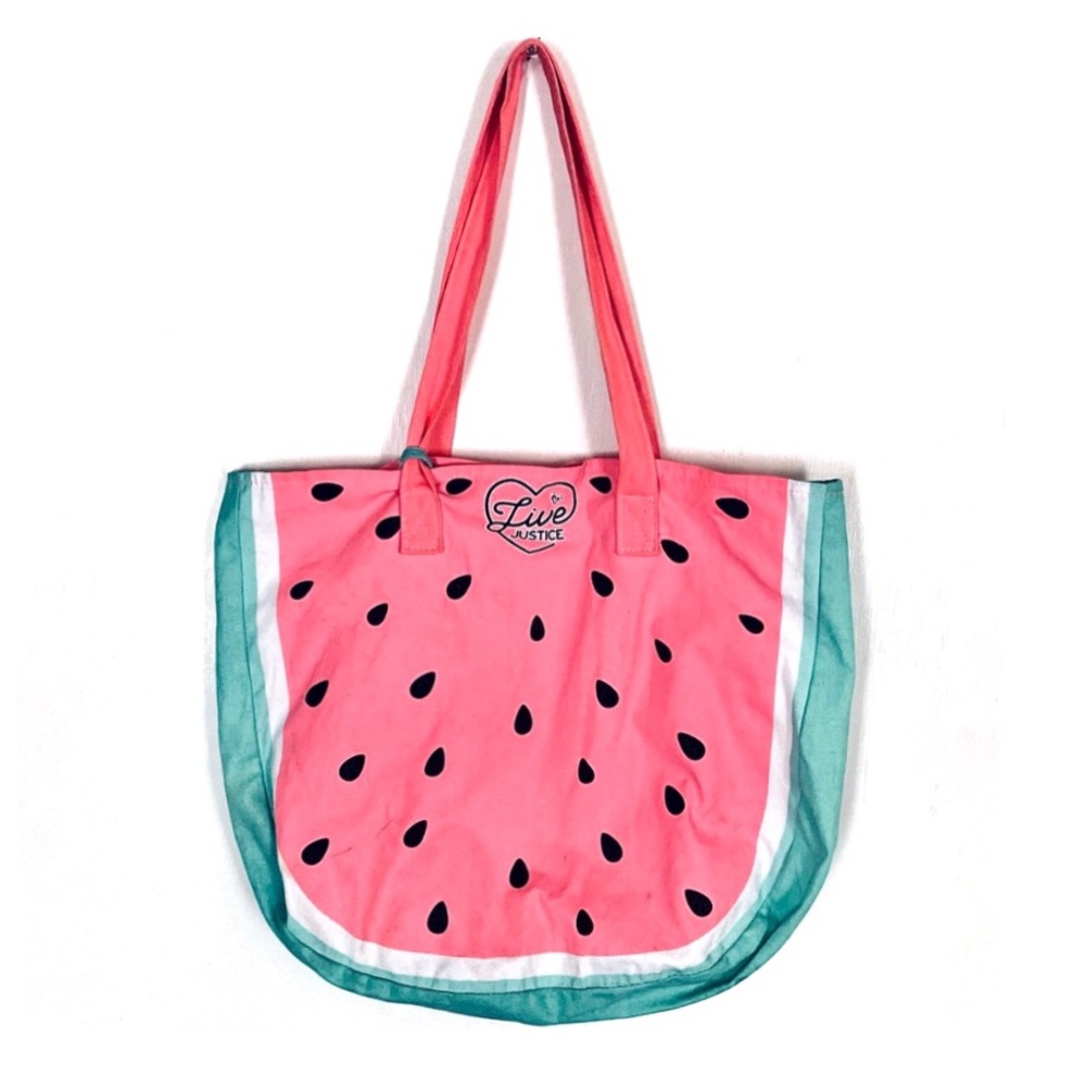 Justice Watermelon Tote Bag + Pineapple Zip Pouch Set Live Justice Pink Fruity